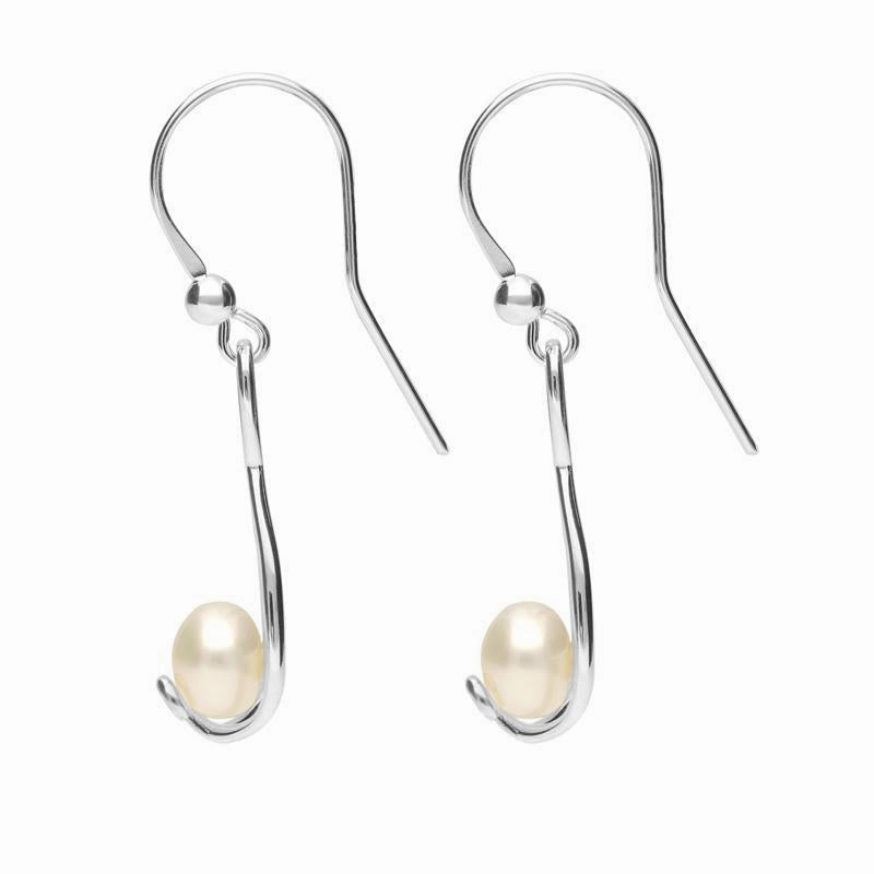 Sterling Silver Pearl 7mm Open Twist Drop Earrings D