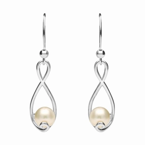 Sterling Silver Pearl 7mm Open Twist Drop Earrings D