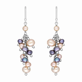Sterling Silver Pink and Black Pearl Drop Earrings D