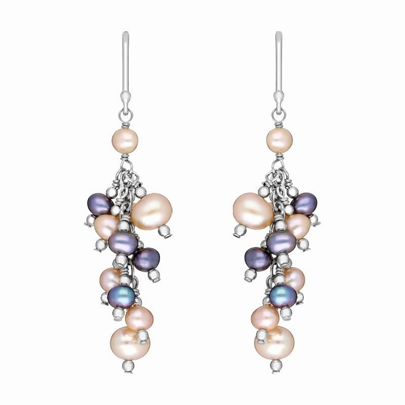 Sterling Silver Pink and Black Pearl Drop Earrings D