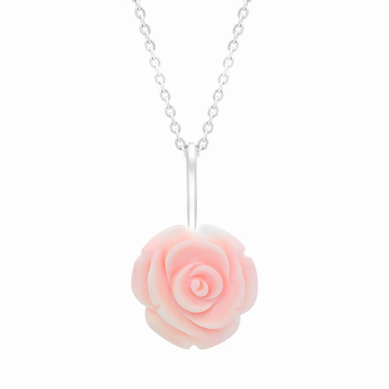 Sterling Silver Pink Conch Tuberose 20mm Rose Necklace