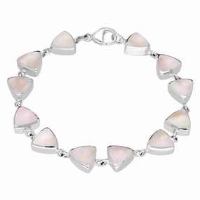 Sterling Silver Pink Mother of Pearl Curved Triangle Bracelet