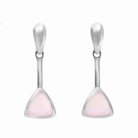Sterling Silver Pink Mother of Pearl Curved Triangle Drop Earrings