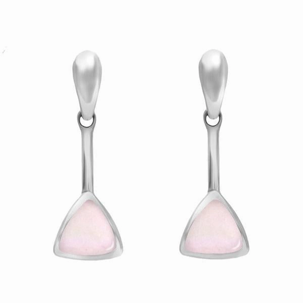 Sterling Silver Pink Mother of Pearl Curved Triangle Drop Earrings