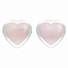 Sterling Silver Pink Mother of Pearl Large Framed Heart Stud Earrings