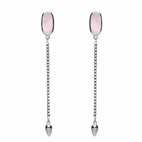 Sterling Silver Pink Mother Of Pearl Lineaire Long Drop Stud Earrings