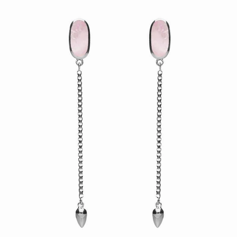 Sterling Silver Pink Mother Of Pearl Lineaire Long Drop Stud Earrings