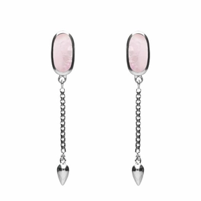Sterling Silver Pink Mother of Pearl Lineaire Medium Drop Stud Earrings
