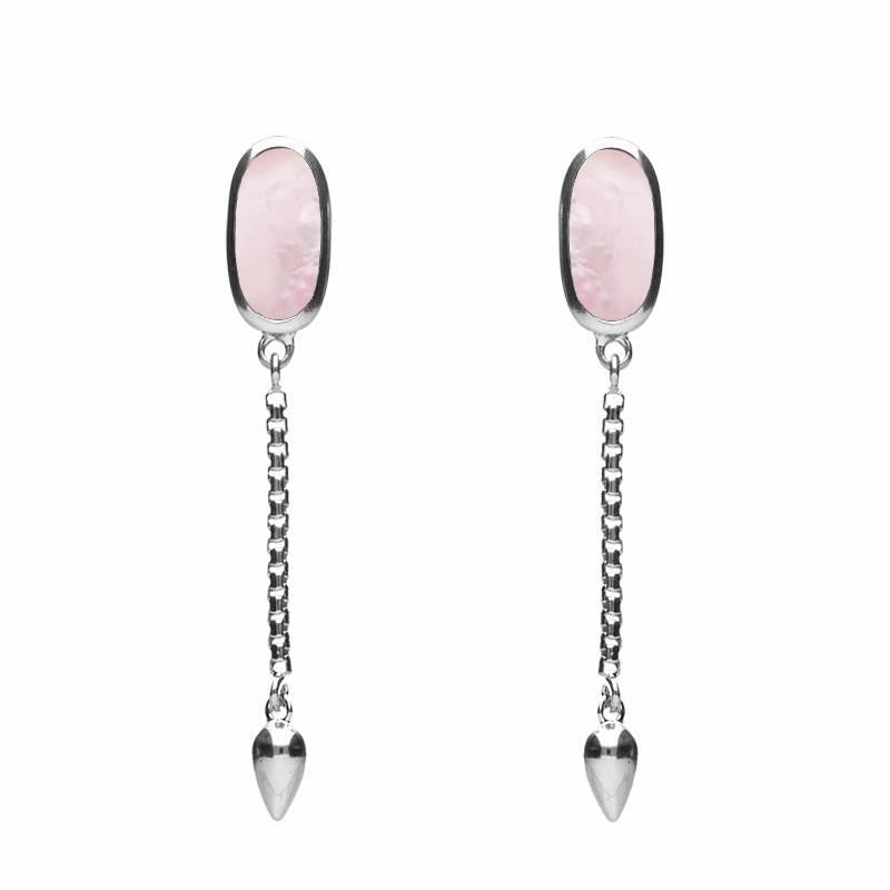 Sterling Silver Pink Mother of Pearl Lineaire Medium Drop Stud Earrings