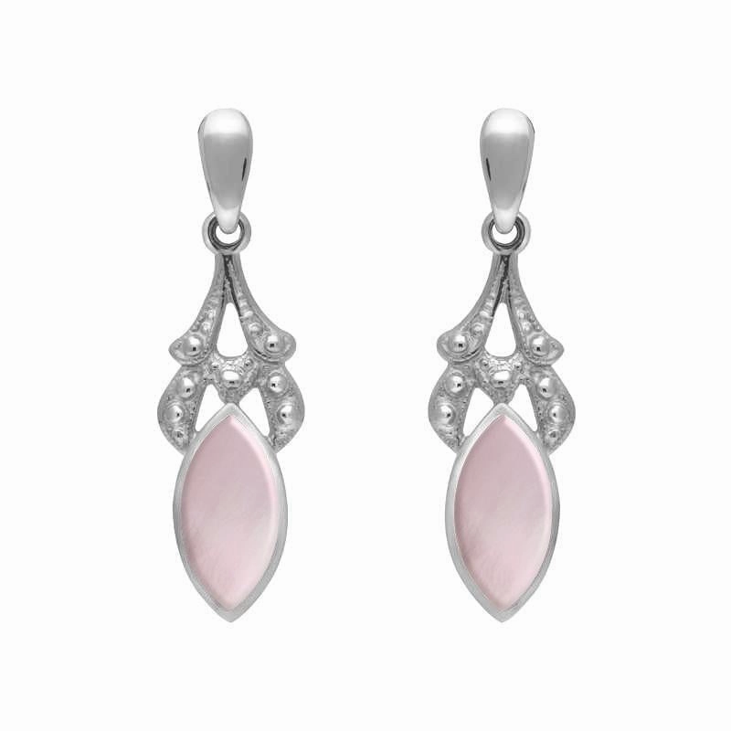 Sterling Silver Pink Mother of Pearl Marquise Drop Earrings