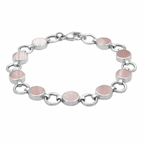 Sterling Silver Pink Mother of Pearl Nine Stone Round Ring Bracelet
