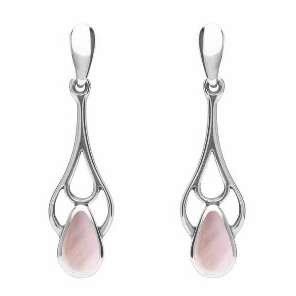 Sterling Silver Pink Mother of Pearl Pear Spoon Earrings