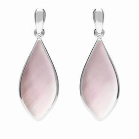 Sterling Silver Pink Mother of Pearl Pointed Pear Drop Earrings