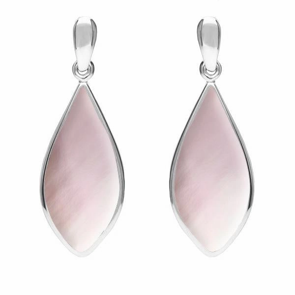 Sterling Silver Pink Mother of Pearl Pointed Pear Drop Earrings