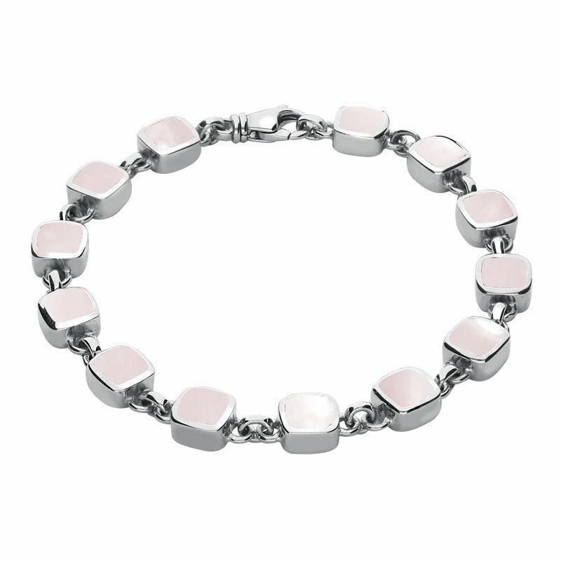 Sterling Silver Pink Mother of Pearl Square Cushion Bracelet