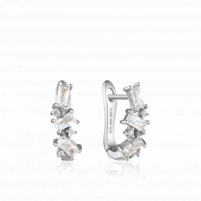 Sterling Silver Rhodium Plated Cluster Huggie Earrings E018-03H