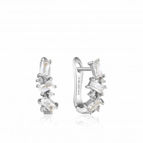 Sterling Silver Rhodium Plated Cluster Huggie Earrings E018-03H