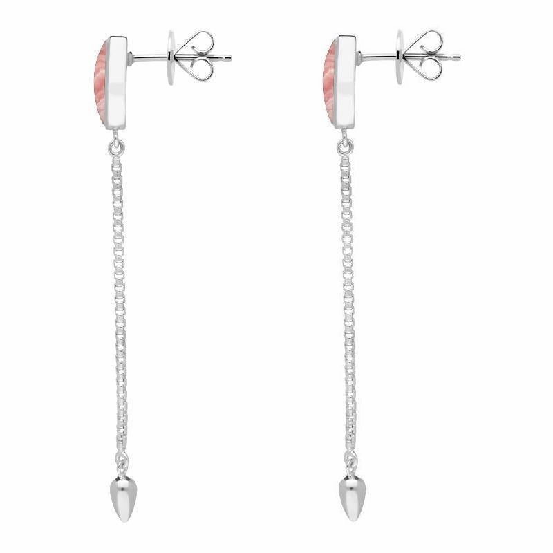 Sterling Silver Rhodochrosite Lineaire Long Drop Stud Earrings