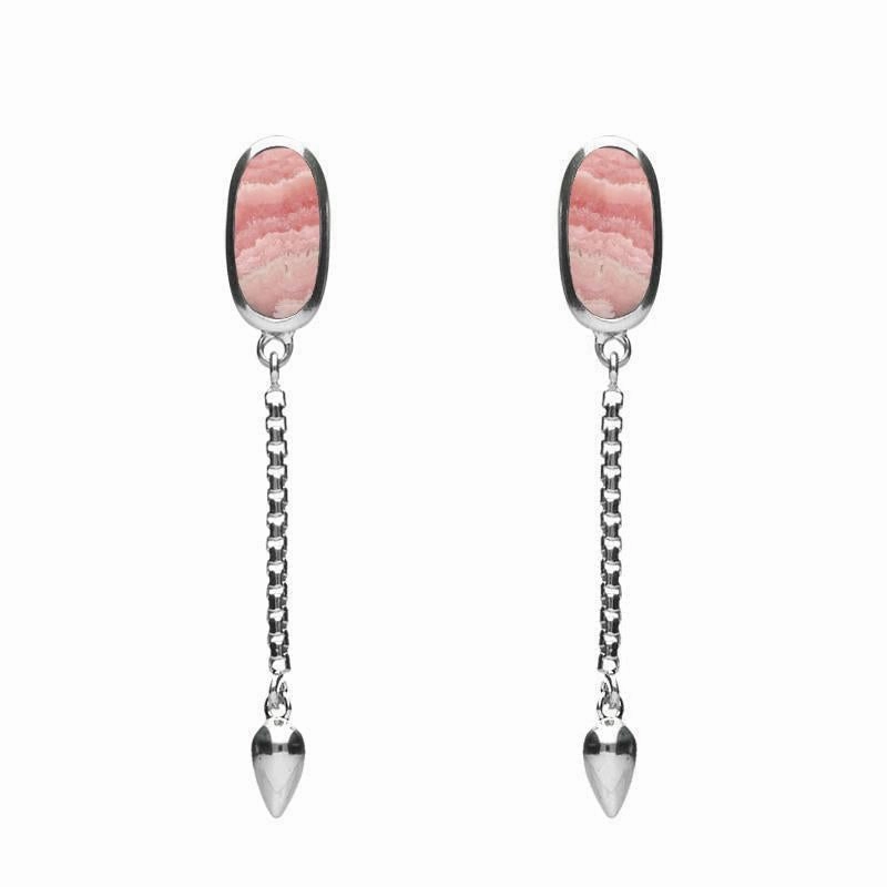 Sterling Silver Rhodochrosite Lineaire Medium Drop Stud Earrings