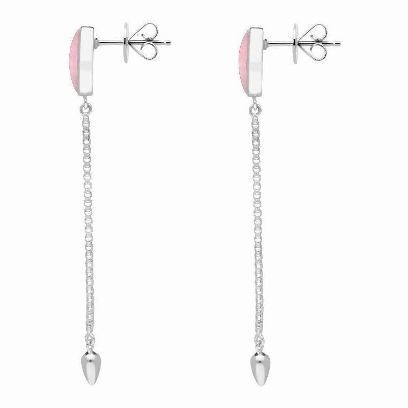 Sterling Silver Rose Quartz Lineaire Long Drop Stud Earrings