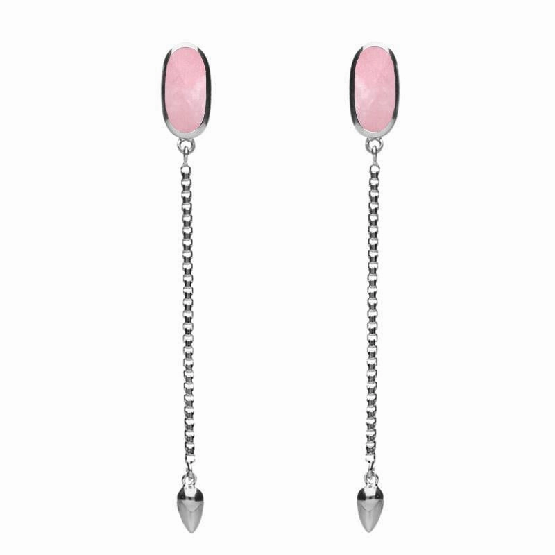 Sterling Silver Rose Quartz Lineaire Long Drop Stud Earrings