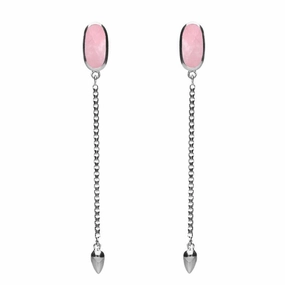 Sterling Silver Rose Quartz Lineaire Long Drop Stud Earrings