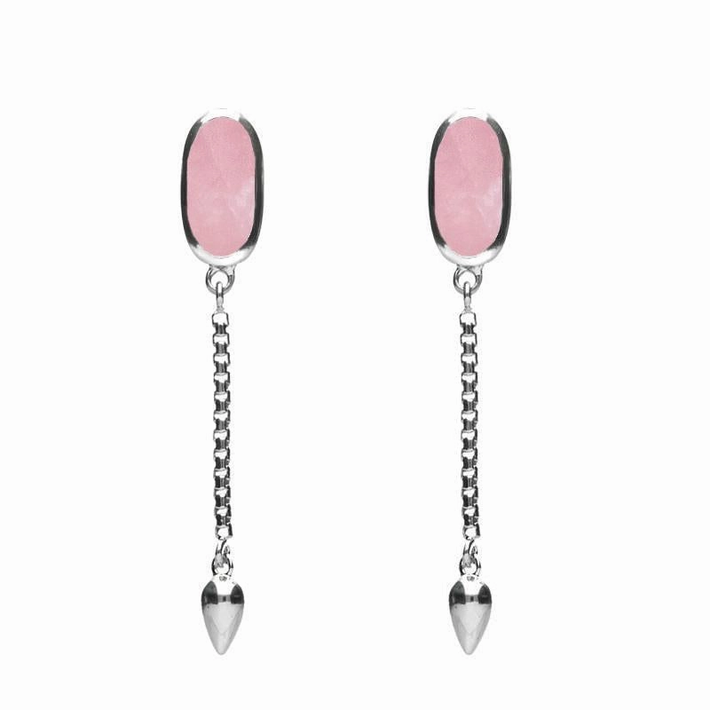 Sterling Silver Rose Quartz Lineaire Medium Drop Stud Earrings
