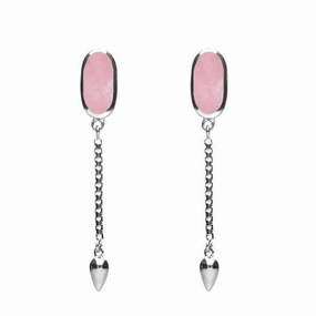 Sterling Silver Rose Quartz Lineaire Medium Drop Stud Earrings