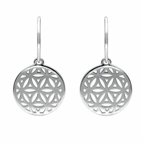 Sterling Silver Round Pierced Disc Hook Drop Earrings D
