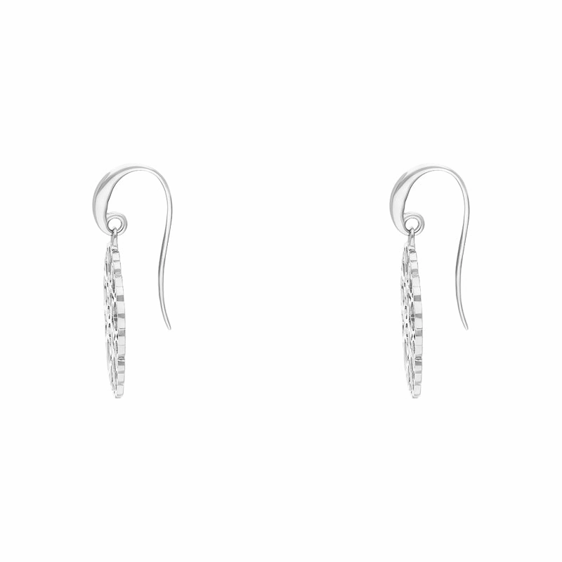 Sterling Silver Round Pierced Heart Hook Drop Earrings