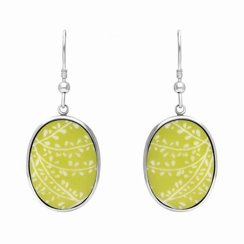 Sterling Silver Royal Crown Derby Mikado Lime Oval Drop Earrings D