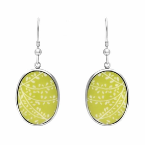 Sterling Silver Royal Crown Derby Mikado Lime Oval Drop Earrings D