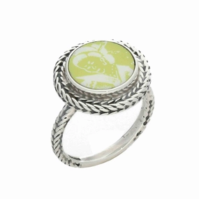 Sterling Silver Royal Crown Derby Mikado Lime Round Foxtail Ring D