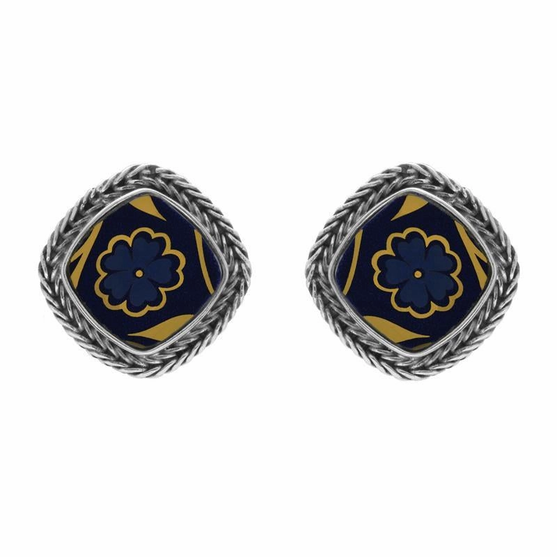 Sterling Silver Royal Crown Derby Sudbury Foxtail Cushion Stud Earrings D