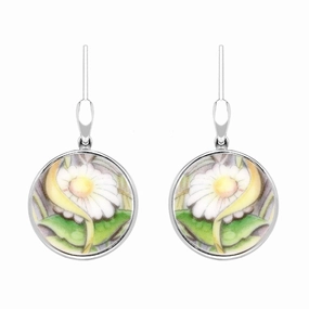 Sterling Silver Royal Doulton China Wind In The Willows Flower Drop Earrings