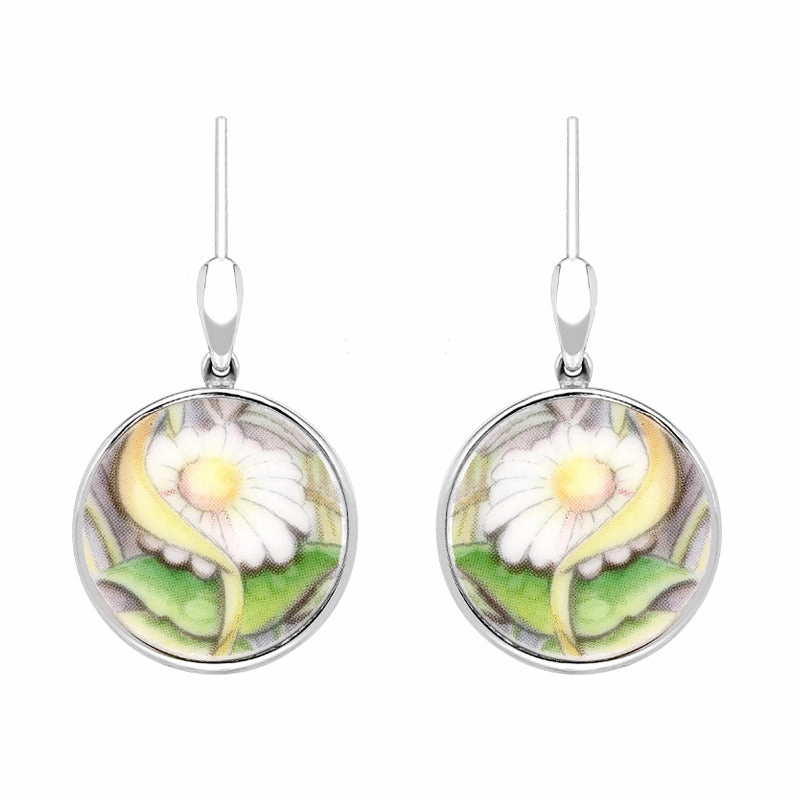 Sterling Silver Royal Doulton China Wind In The Willows Flower Drop Earrings