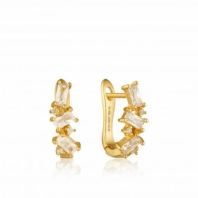Sterling Silver Shiny Gold Plated Cluster Huggie Earrings E018-03G