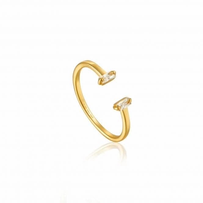 Sterling Silver Shiny Gold Plated Glow Adjustable Ring R018-04G