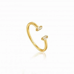 Sterling Silver Shiny Gold Plated Glow Adjustable Ring R018-04G
