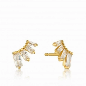 Sterling Silver Shiny Gold Plated Glow Bar Stud Earrings E018-04G
