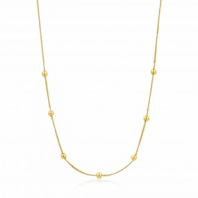 Sterling Silver Shiny Gold Plated Modern Beaded Necklace N002-03G