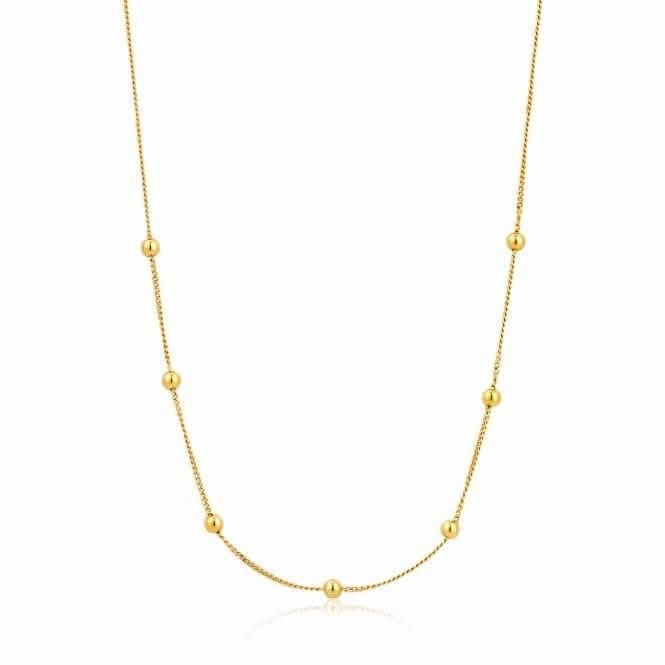 Sterling Silver Shiny Gold Plated Modern Beaded Necklace N002-03G