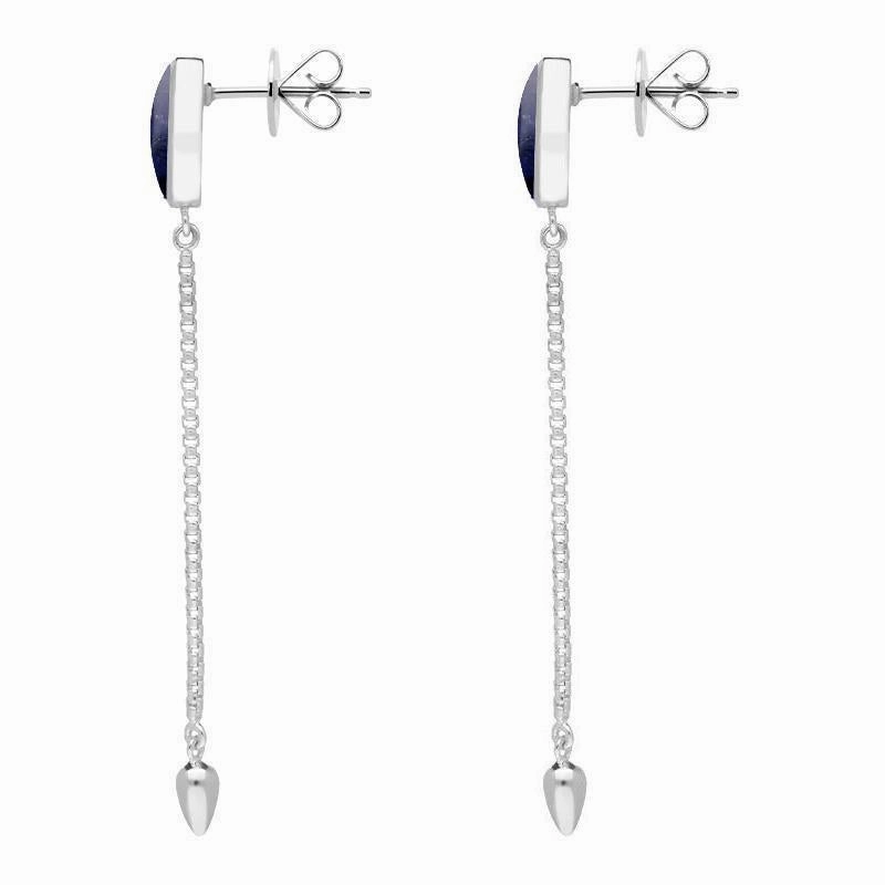 Sterling Silver Sodalite Lineaire Long Drop Stud Earrings