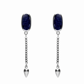 Sterling Silver Sodalite Lineaire Medium Drop Stud Earrings