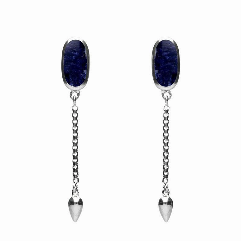 Sterling Silver Sodalite Lineaire Medium Drop Stud Earrings