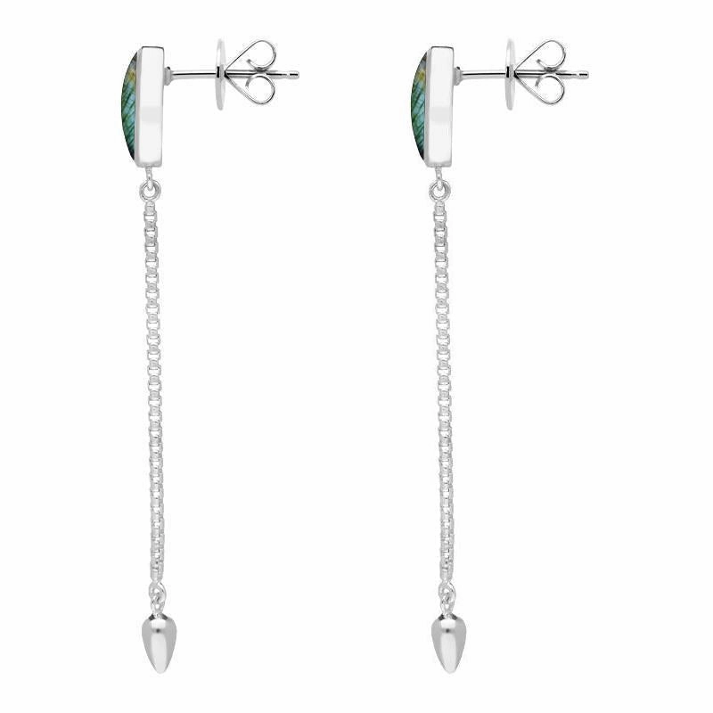 Sterling Silver Spectrolite Lineaire Long Drop Stud Earrings