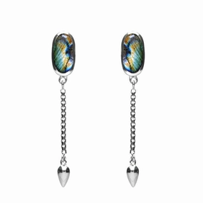Sterling Silver Spectrolite Lineaire Medium Drop Stud Earrings