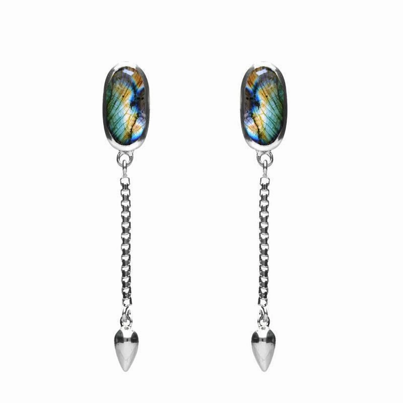 Sterling Silver Spectrolite Lineaire Medium Drop Stud Earrings