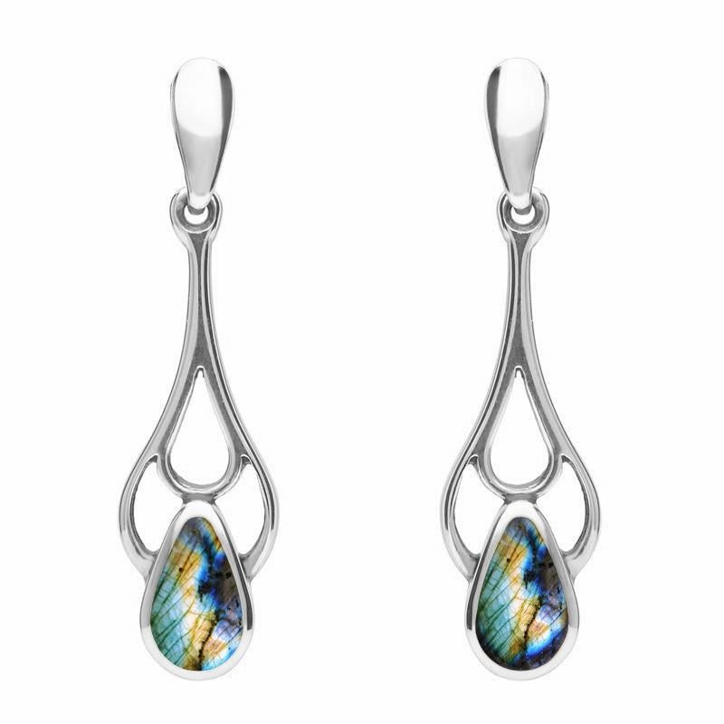 Sterling Silver Spectrolite Pear Spoon Earrings