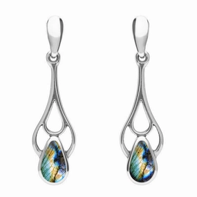 Sterling Silver Spectrolite Pear Spoon Earrings